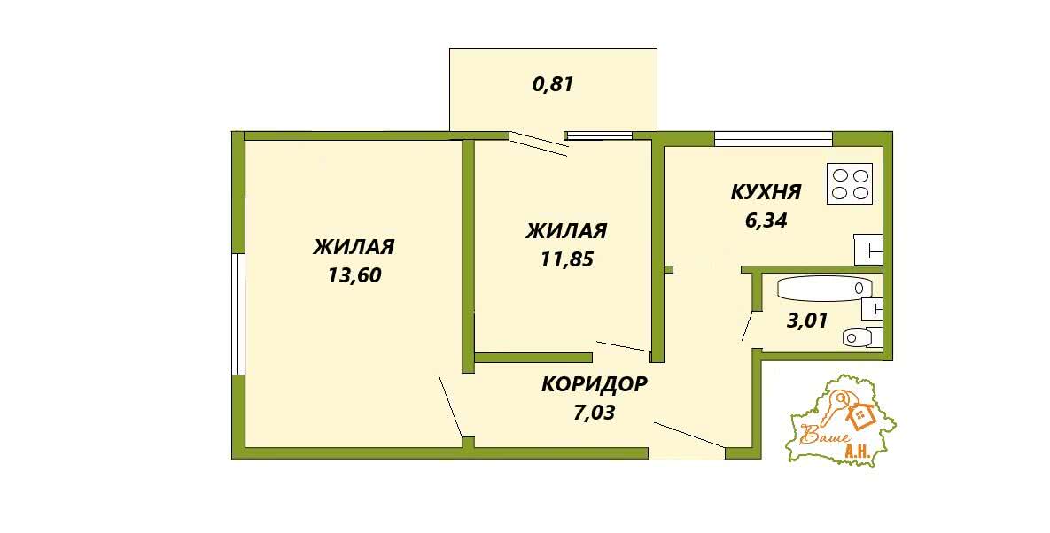 Купить 2-комнатную квартиру в Речице, пл. Центральная, д. 2, 17900 USD, код: 965033 - фото 1