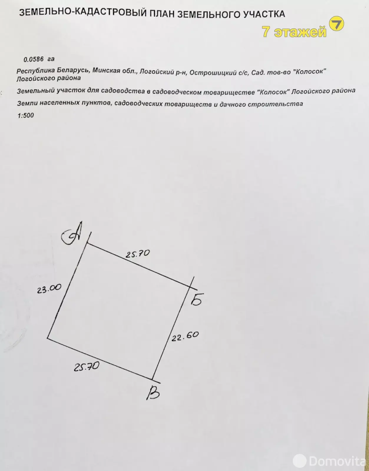 Стоимость продажи участка, Колосок, 