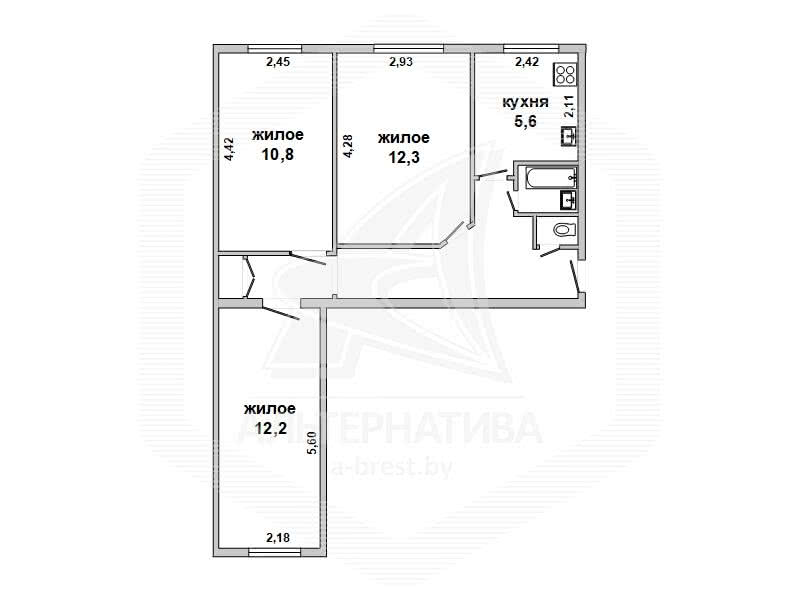 Купить 3-комнатную квартиру в Бресте, ул. Янки Купалы, 45000 USD, код: 990664 - фото 2