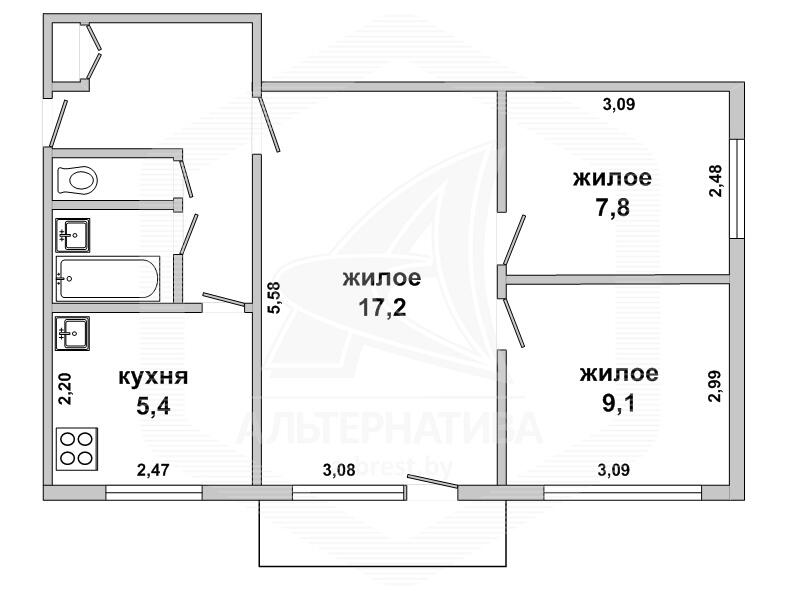 квартира, Брест, наб. Франциска Скорины, стоимость продажи 153 032 р.