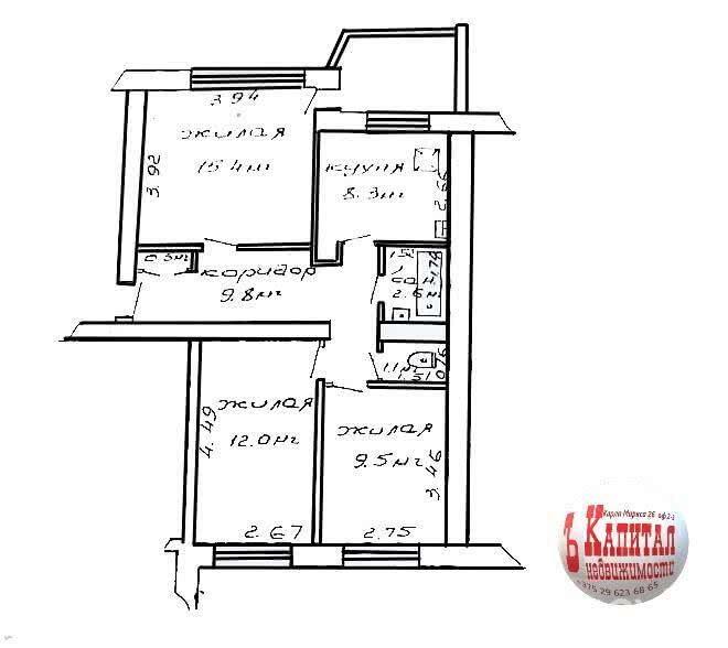 Купить 3-комнатную квартиру в Гомеле, ул. Димитрова, д. 82, 40000 USD, код: 998429 - фото 2