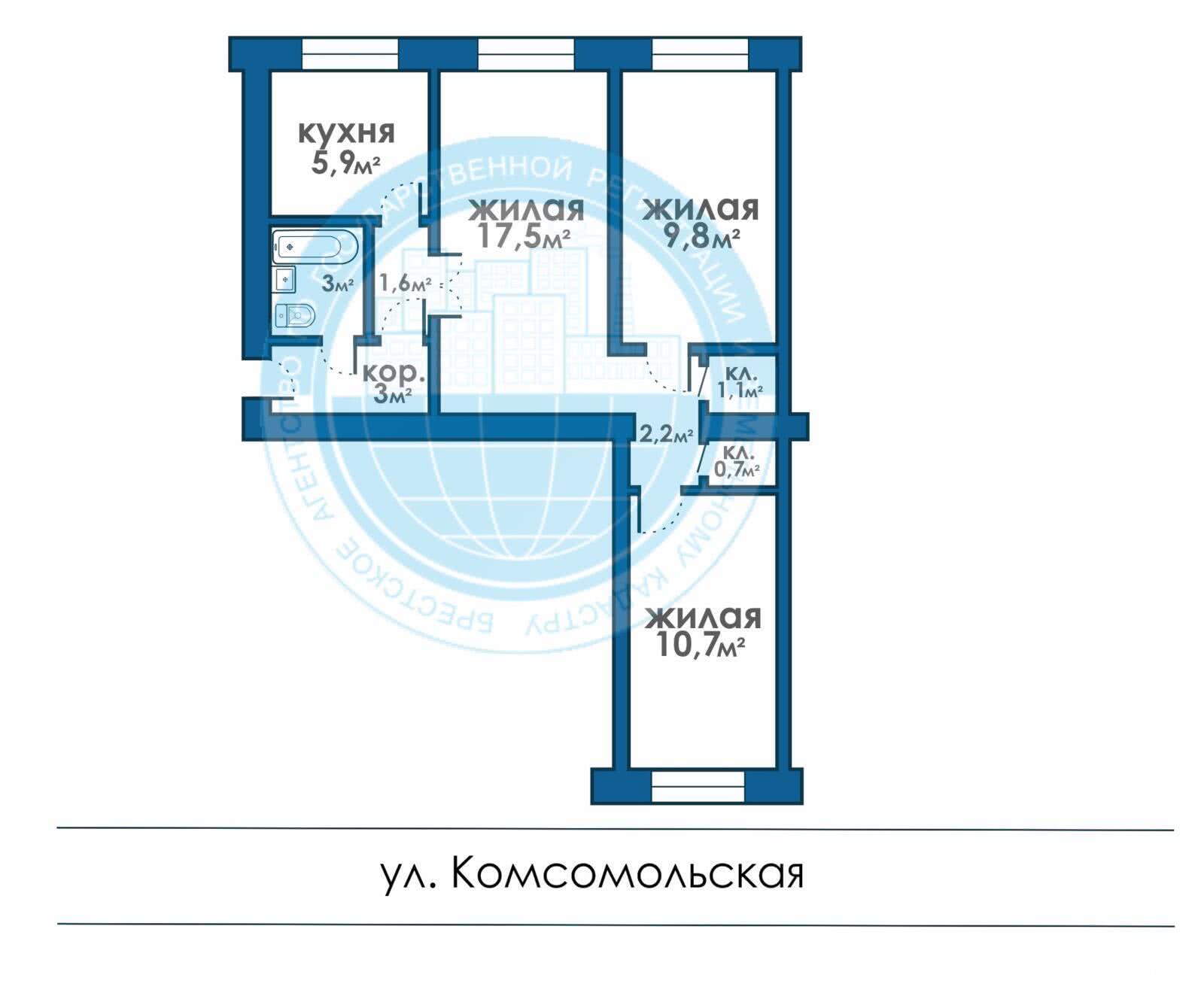 квартира, Барановичи, ул. Комсомольская, д. 17, стоимость продажи 128 328 р.