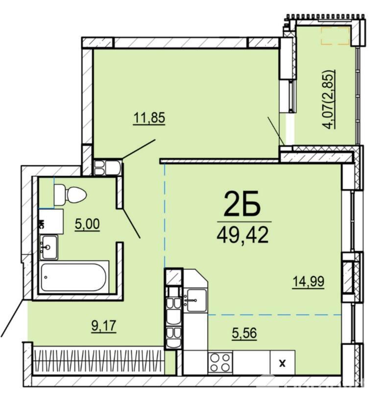 Купить 2-комнатную квартиру в Минске, ул. Нововиленская, д. 9/1, 85973 USD, код: 1086307 - фото 1