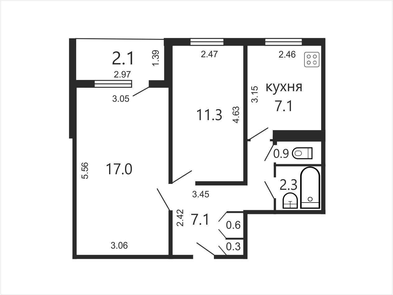 квартира, Минск, пер. Багратиона 2-й, д. 19 на ст. метро Парк Челюскинцев