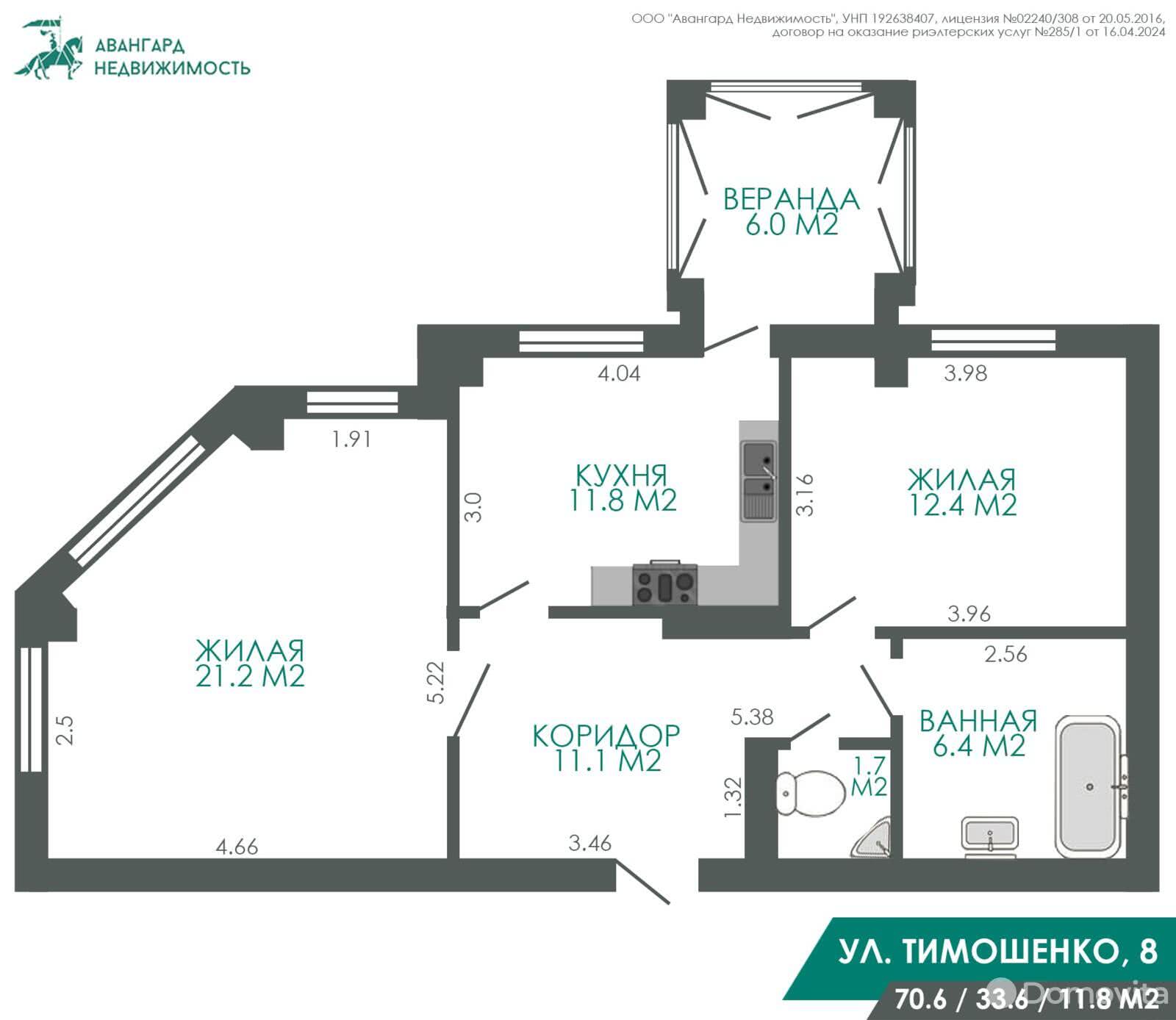 квартира, Минск, ул. Тимошенко, д. 8, стоимость продажи 393 709 р.