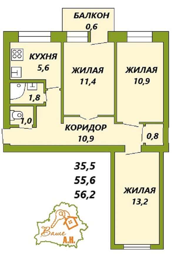 квартира, Гомель, ул. Склезнева, д. 3, стоимость продажи 140 842 р.