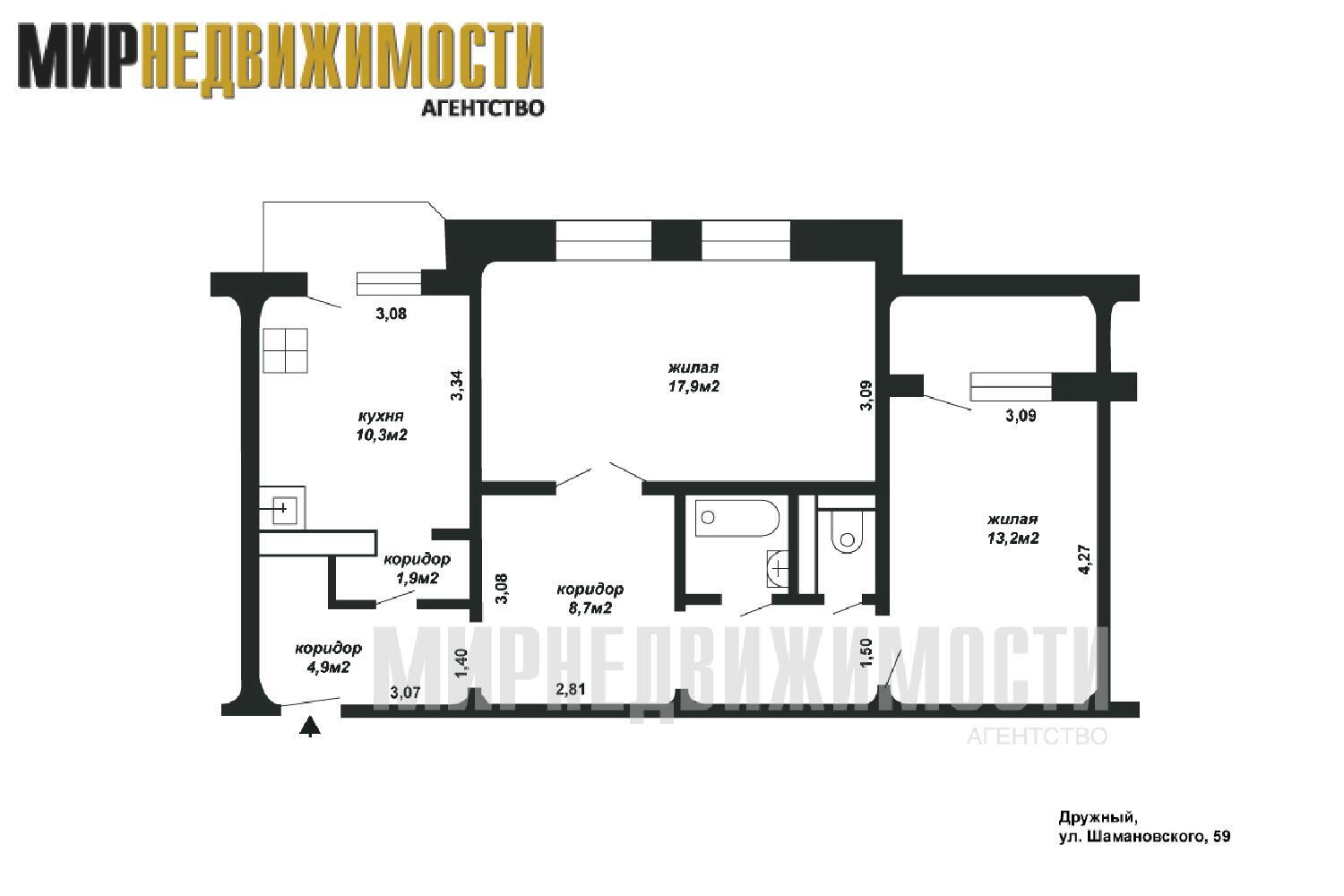 квартира, Дружный, ул. Шамановского, д. 59 