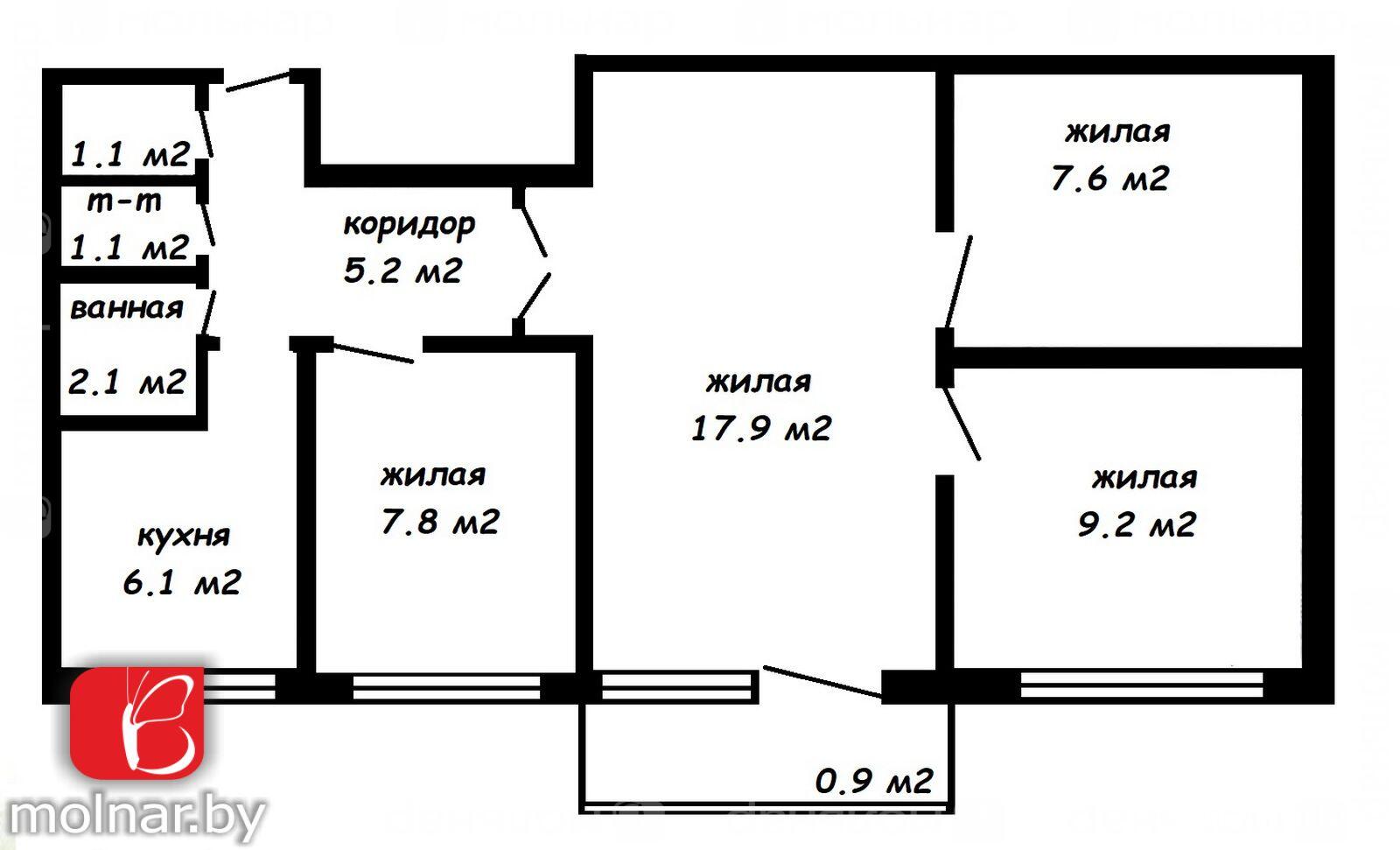 квартира, Гродно, ул. Поповича, д. 17, стоимость продажи 113 512 р.