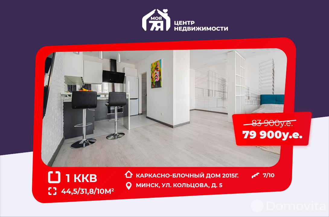 квартира, Минск, ул. Кольцова, д. 5, стоимость продажи 255 648 р.