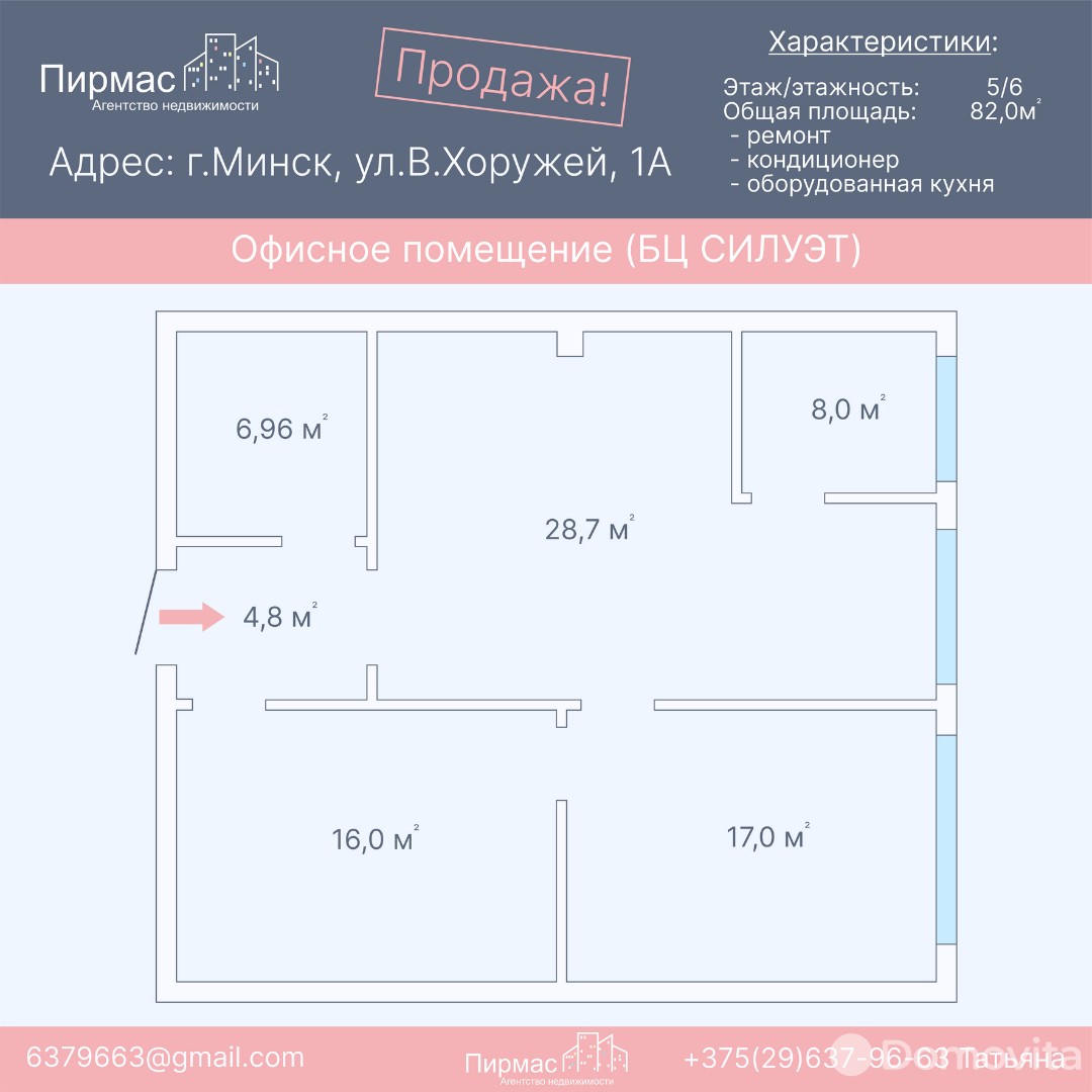 офис, Минск, ул. Веры Хоружей, д. 1/А, стоимость продажи 255 036 р.