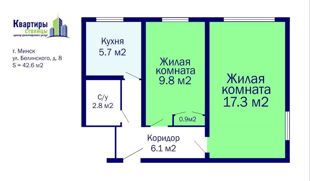 квартира, Минск, ул. Белинского, д. 8, стоимость продажи 174 847 р.