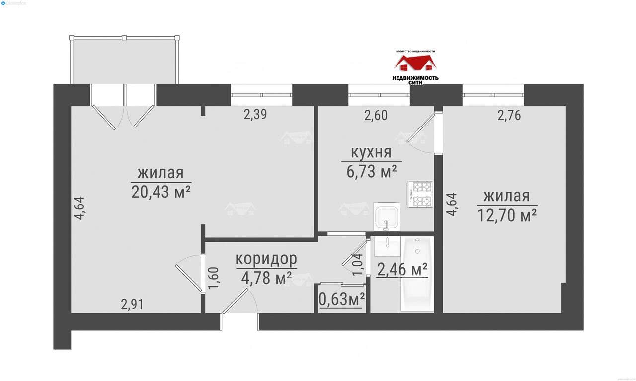 квартира, Рогачев, ул. Молочная, д. 11, стоимость продажи 45 431 р.