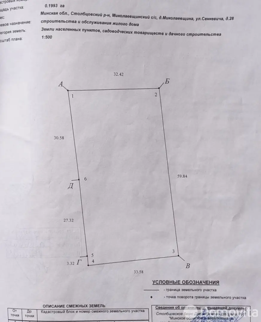 участок, Миколаевщина, ул. Сенкевича, д. 28, стоимость продажи 30 088 р.