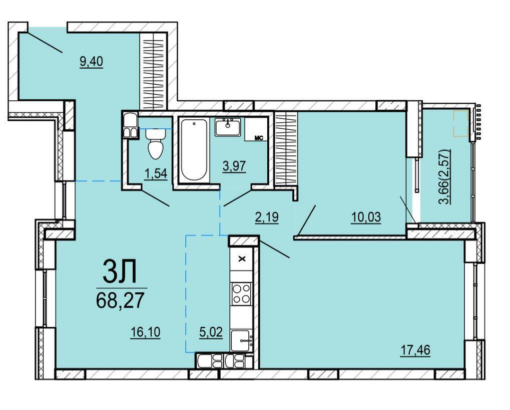 квартира, Минск, ул. Нововиленская, д. 9/1, стоимость продажи 403 969 р.