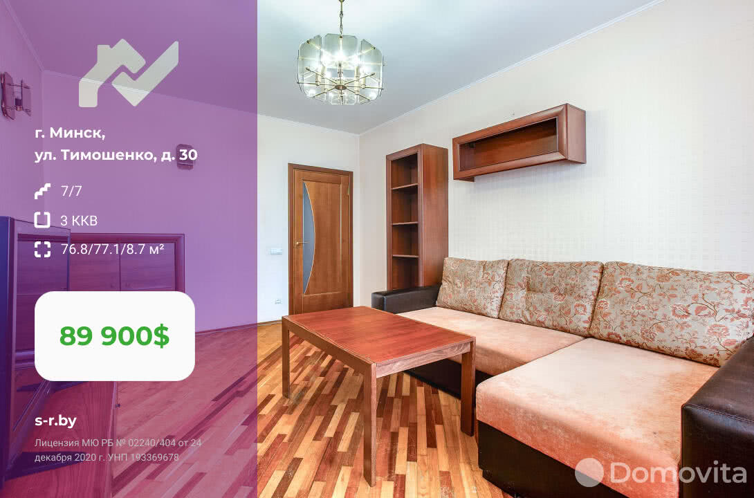 Купить 3-комнатную квартиру в Минске, ул. Тимошенко, д. 30, 89900 USD, код: 1012274 - фото 1