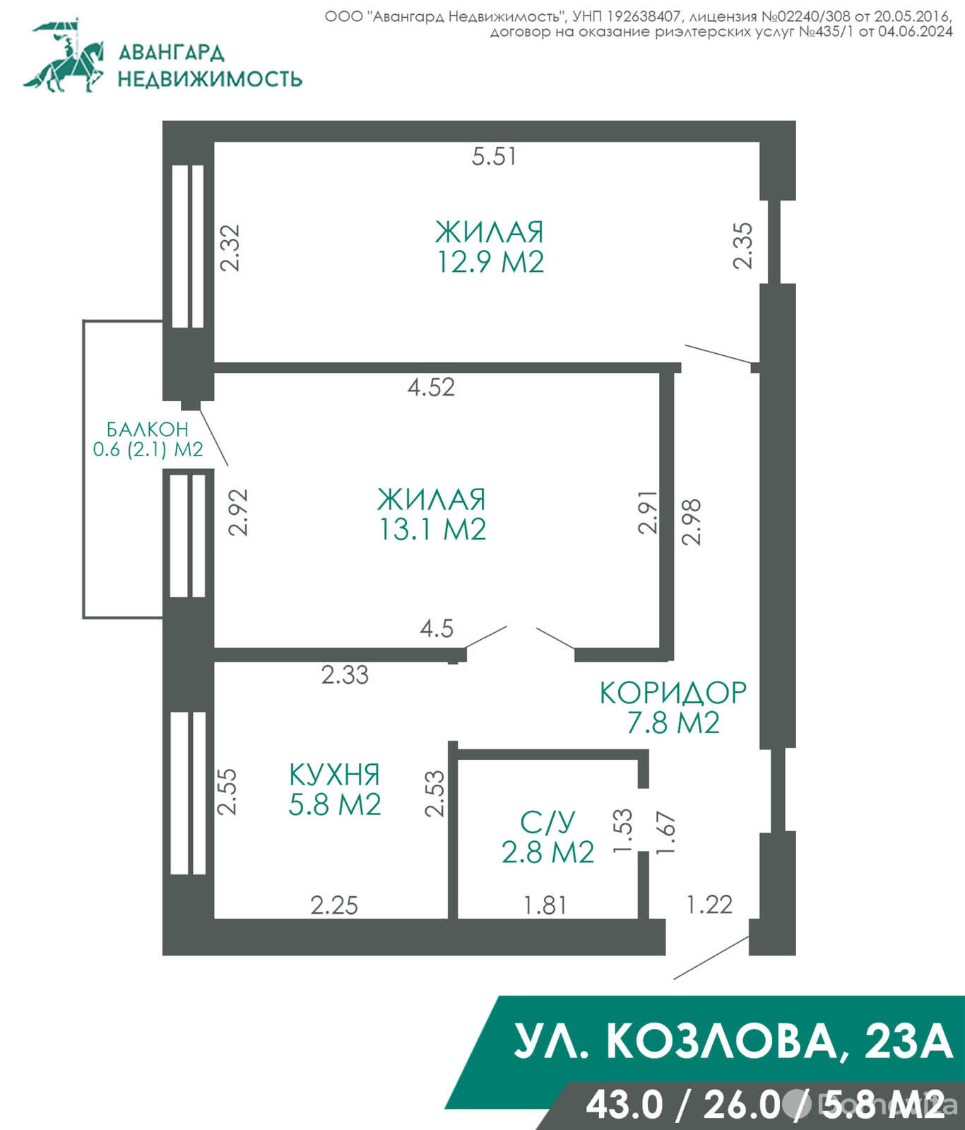 Продажа 2-комнатной квартиры в Минске, ул. Козлова, д. 23А, 78000 USD, код: 1012744 - фото 1
