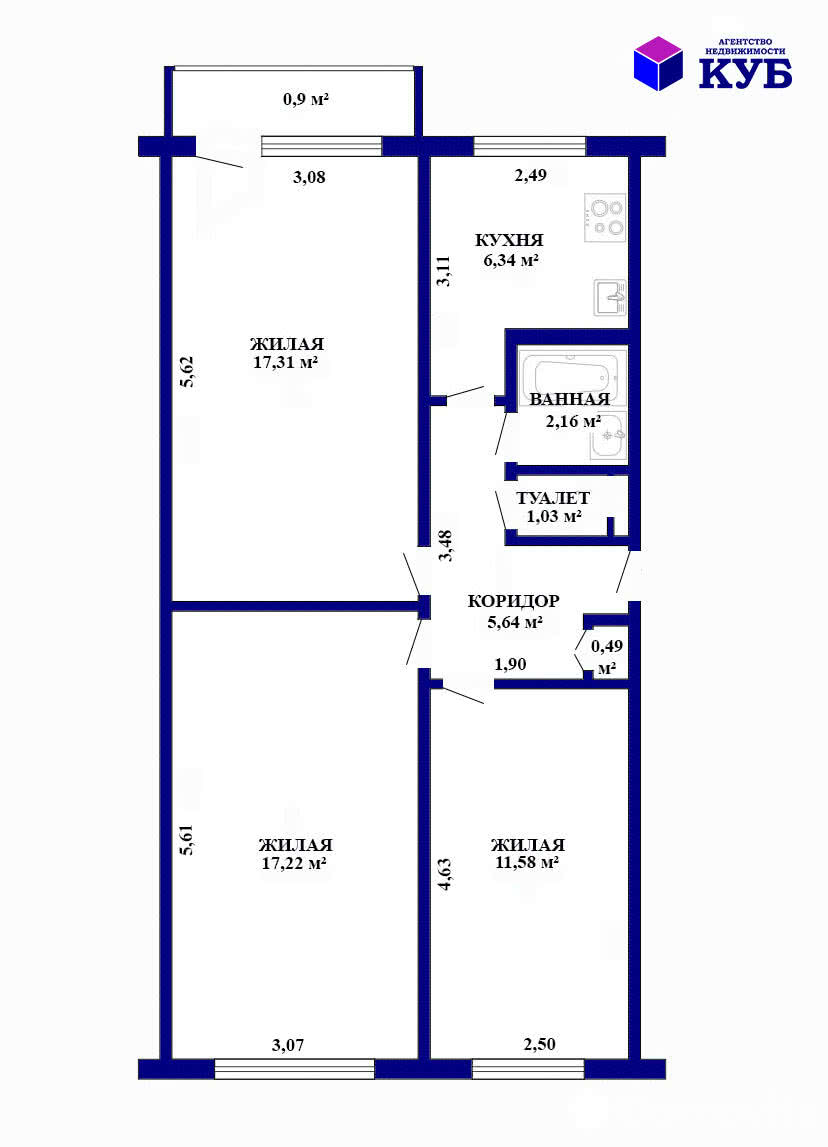 Купить 3-комнатную квартиру в Минске, ул. Калиновского, д. 72, 75000 USD, код: 1012140 - фото 1