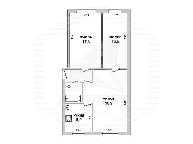 Купить 3-комнатную квартиру в Бресте, б-р Космонавтов, 65000 USD, код: 952232 - фото 2