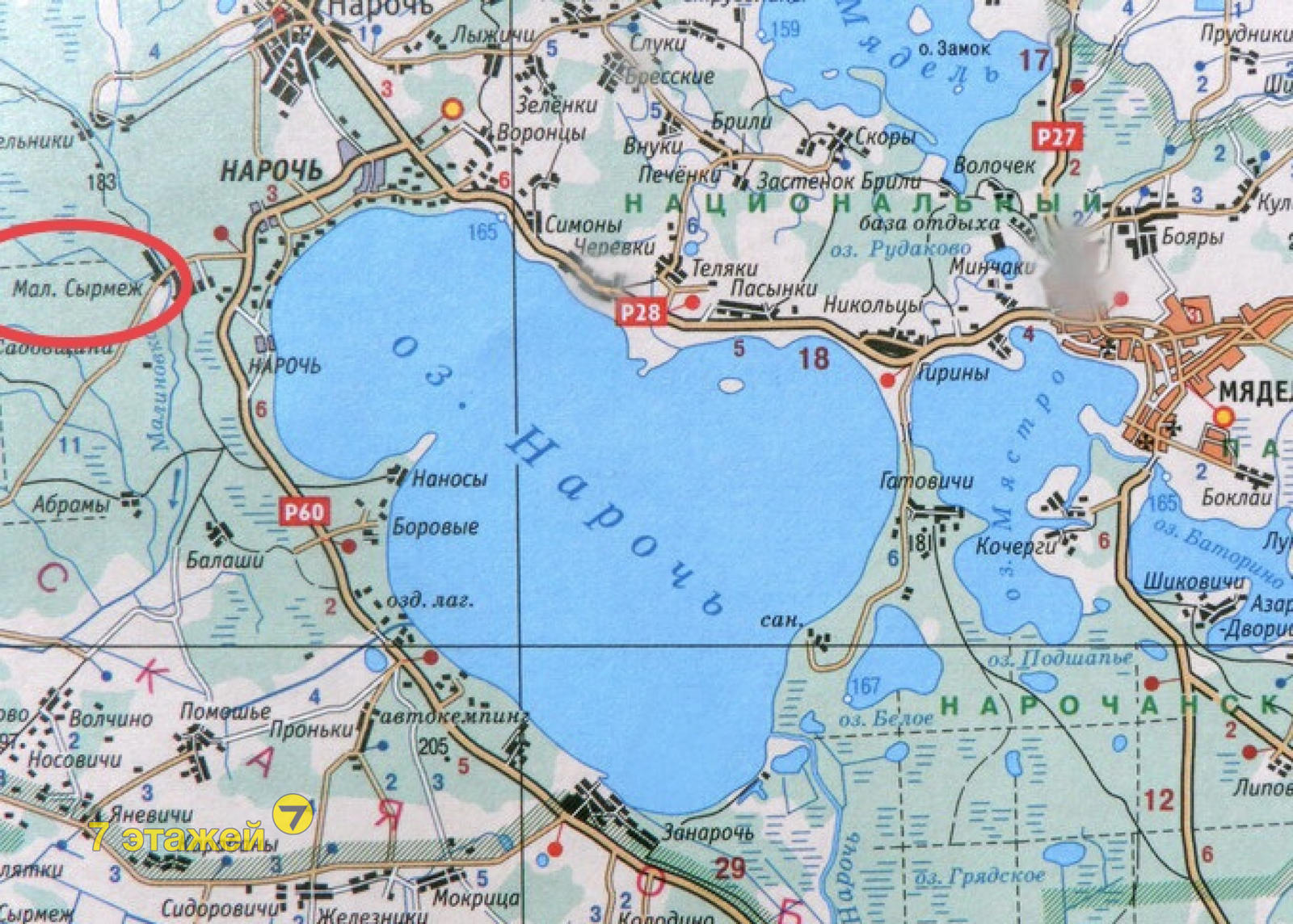 Озеро Нарочь на карте Белоруссии