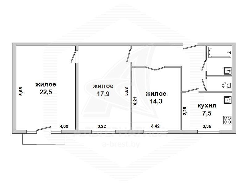 Продажа 3-комнатной квартиры в Бресте, ул. Комсомольская, 100000 USD, код: 690631 - фото 2