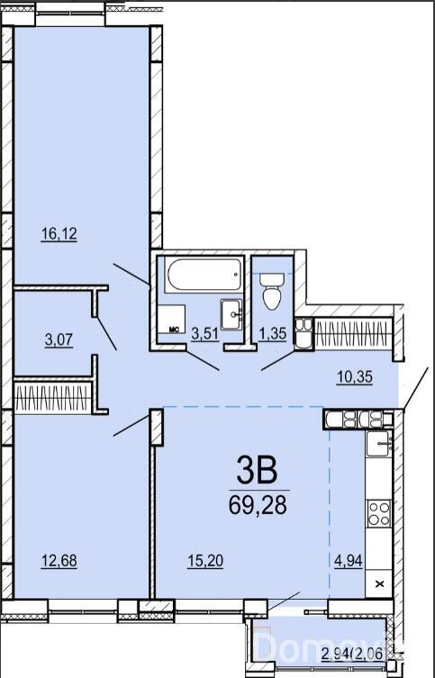 квартира, Минск, ул. Нововиленская, д. 61, стоимость продажи 437 133 р.