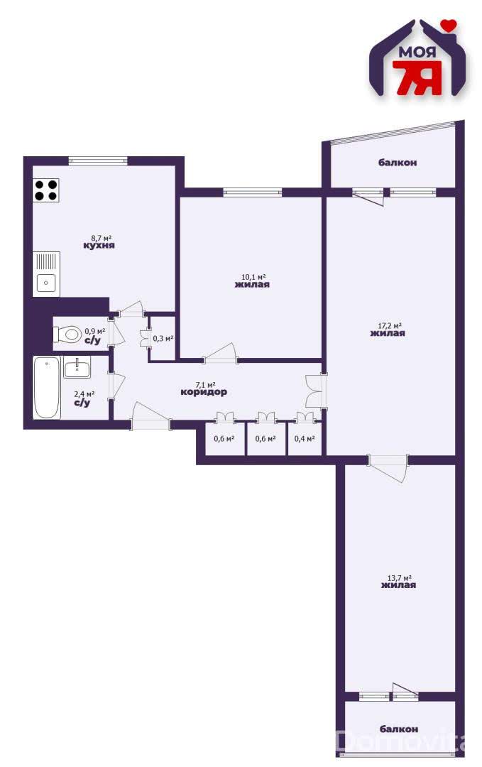 Купить 3-комнатную квартиру в Слуцке, ул. Гагарина, д. 17, 28000 USD, код: 1013175 - фото 1