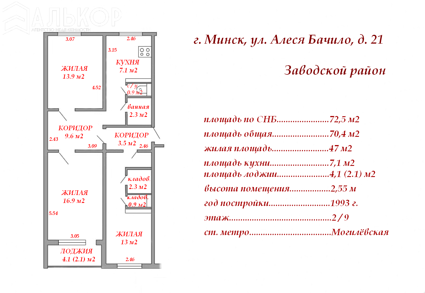 Стоимость продажи квартиры, Минск, ул. Алеся Бачило, д. 21