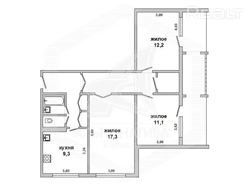 Купить 3-комнатную квартиру в Бресте, ул. Адамковская, д. 48/2, 67900 USD, код: 1119934 - фото 3