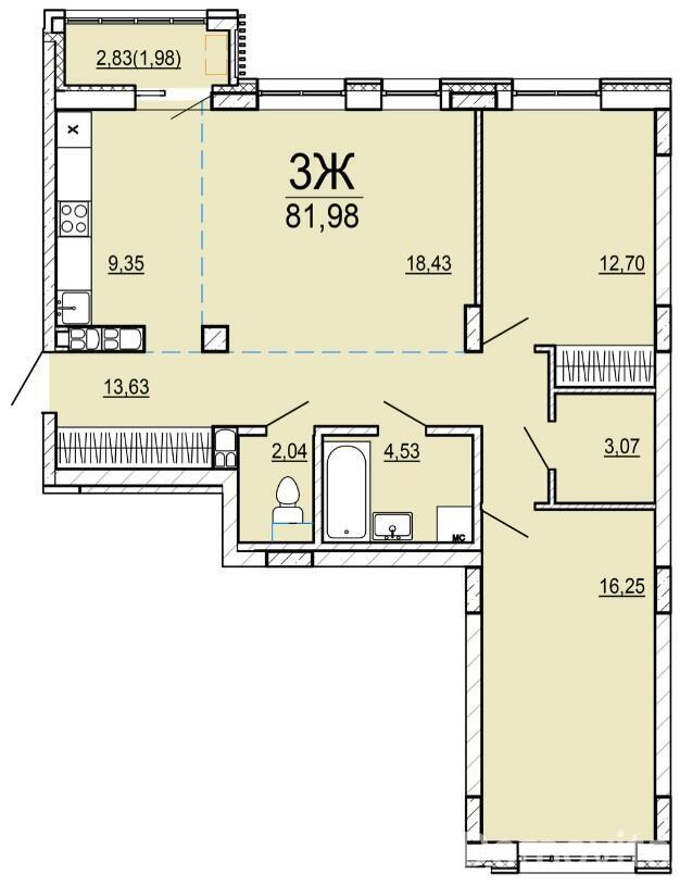 квартира, Минск, ул. Нововиленская, д. 63, стоимость продажи 471 154 р.