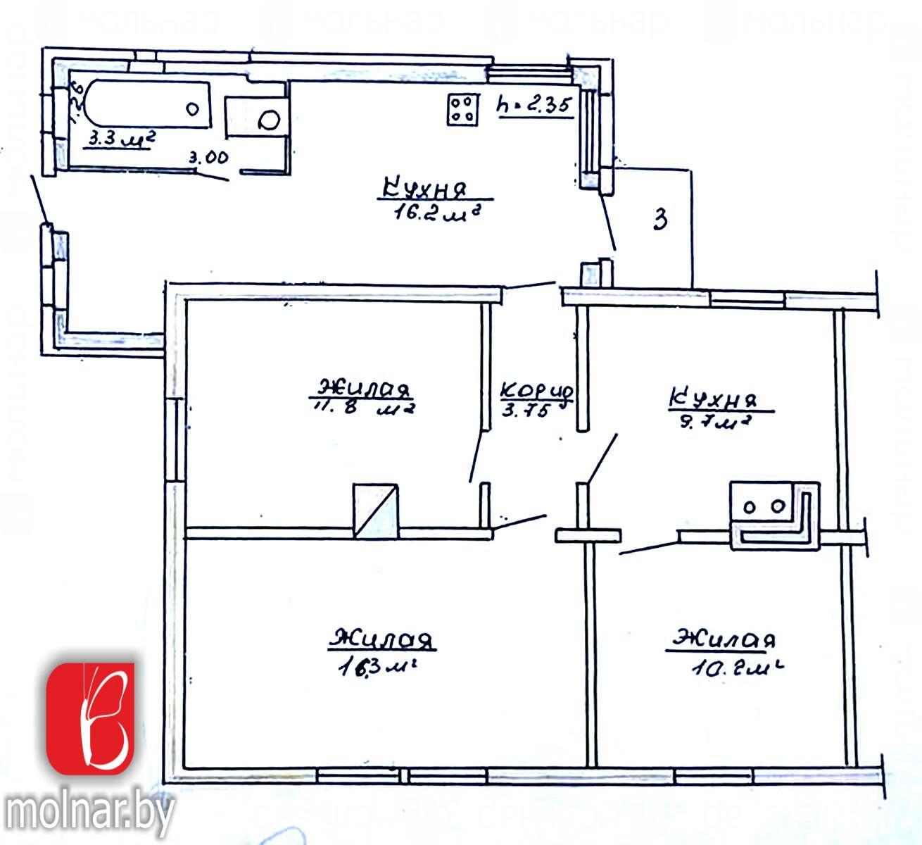 квартира, Скидель, ул. Ворошилова, д. 3, стоимость продажи 75 275 р.